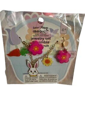 Creatology Easter Jewelry Set With Bunny & Flower Charms Necklace & Earrings For